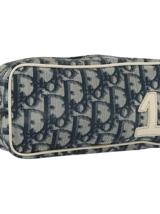 Christian Dior Trotter Canvas Pouch PVC Navy Silver Auth bs28793 - Picture 1 of 16